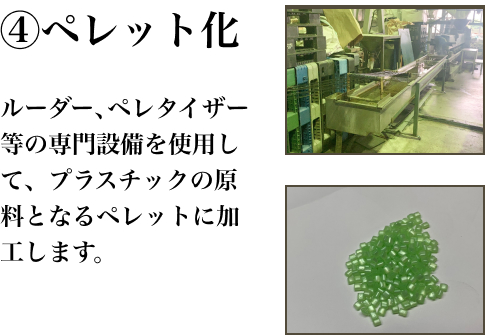 プラスチックリサイクルのフロー４「ペレット化」